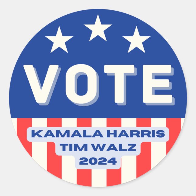 Kamala Harris - Tim Walz 2024. Circle Classic Round Sticker (Front)