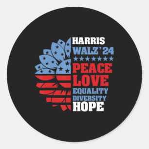 Kamala Harris Tim Walz 2024 Peace Lgbt Harris Walz Classic Round Sticker
