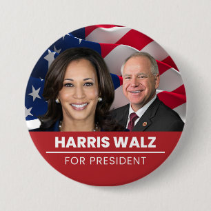 Kamala Harris Tim Walz For President 2024 7.5 Cm Round Badge