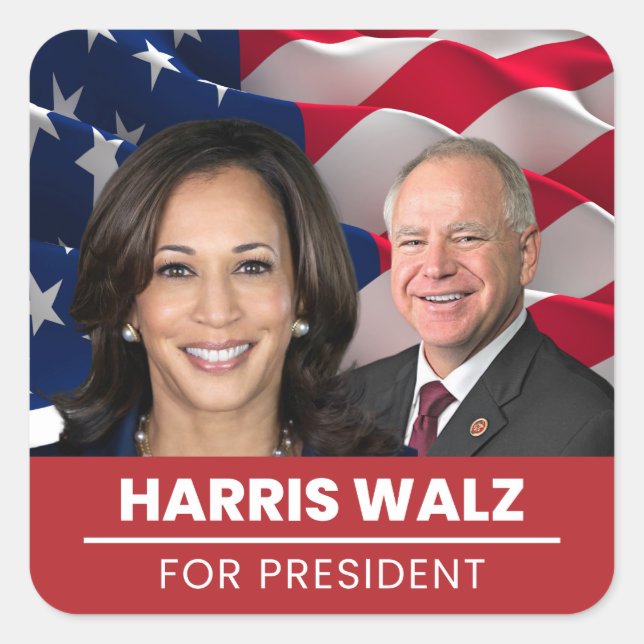 Kamala Harris Tim Walz For President 2024 Square Sticker (Front)