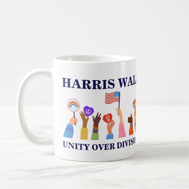 Kamala Harris Tim Walz Unity Over Division Coffee Mug (Left)