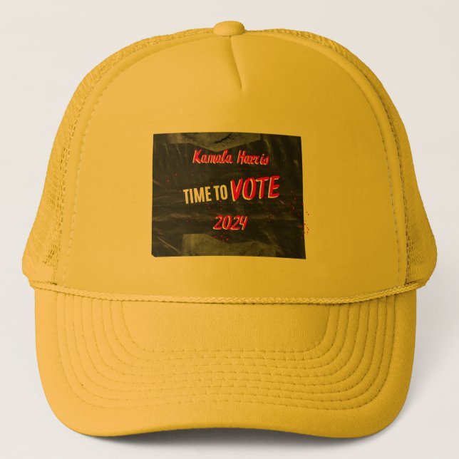 Kamala Harris trucker cap. Yellow colour. Hat (Front)