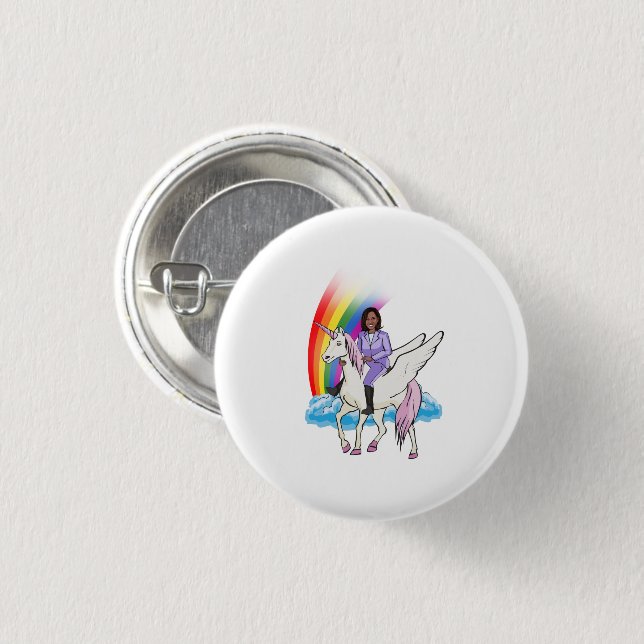 KAMALA HARRIS UNICORN AND RAINBOW 3 CM ROUND BADGE (Front & Back)