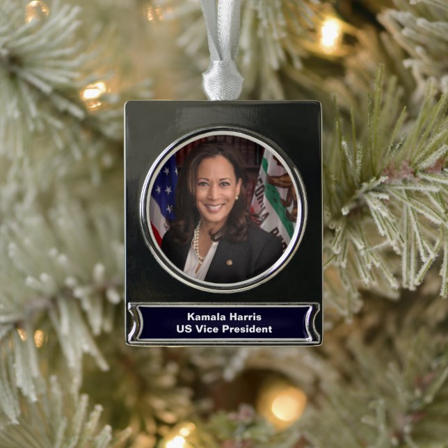 Kamala Harris US Vice President, Biden 2024 Silver Plated Banner Ornament (Tree)