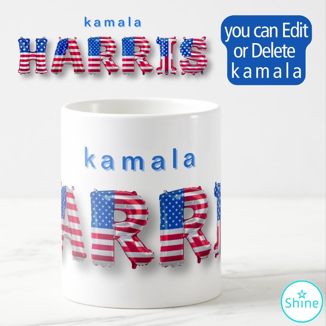 Kamala Harris USA Flag Balloon Alphabets Elections Coffee Mug (Creator Uploaded)