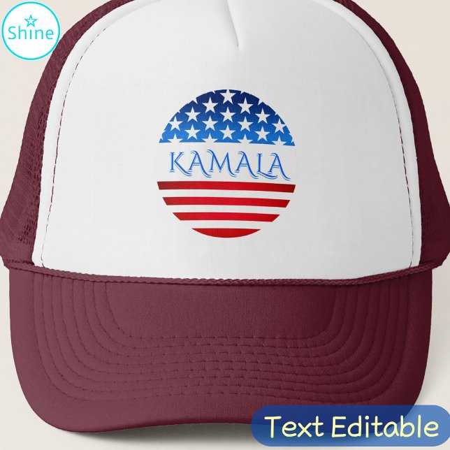 Kamala Harris USA Flag Democrats Personalised Text Trucker Hat (Creator Uploaded)