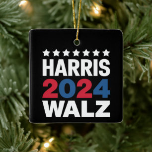 Kamala Harris Walz For President Vice President  Ceramic Ornament