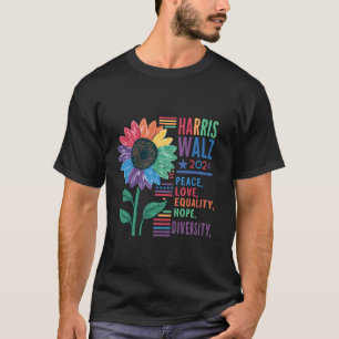 Kamala Harris Walz Peace Love Diversity Equality R T-Shirt
