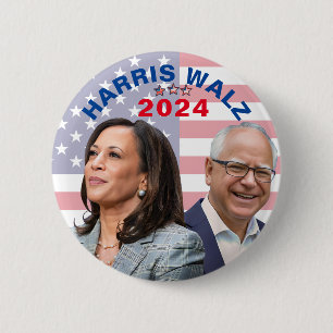 Kamala Harris Walz Photo -  President Vice Photos 6 Cm Round Badge