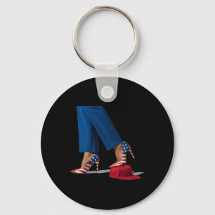 Kamala Harris With High Heels Stepping On Red Hat Key Ring