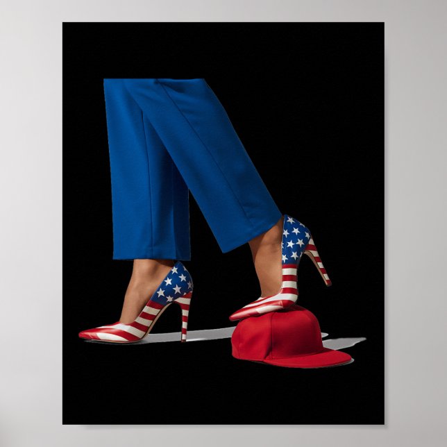 Kamala Harris With High Heels Stepping On Red Hat  Poster (Front)