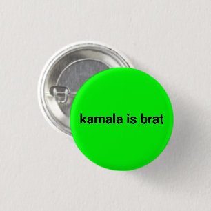kamala is brat modern typography black neon green 3 cm round badge