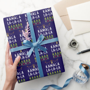 Kamala La La La Funny Harris Christmas Ugly Blue Wrapping Paper