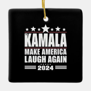 Kamala Make America Laugh Again American Flag 2024 Ceramic Ornament