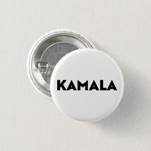 kamala modern bold typography black and white 3 cm round badge