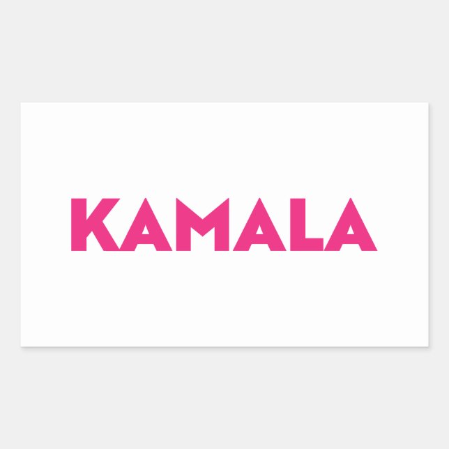 Kamala modern bold typography hot pink and white rectangular sticker (Front)