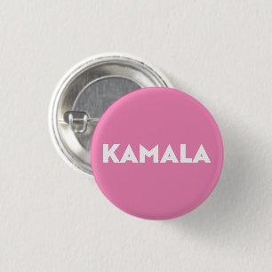 kamala modern bold typography white and pink 3 cm round badge