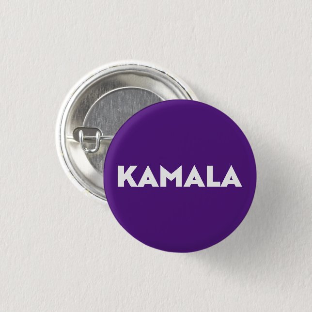 kamala modern bold typography white and purple 3 cm round badge (Front & Back)