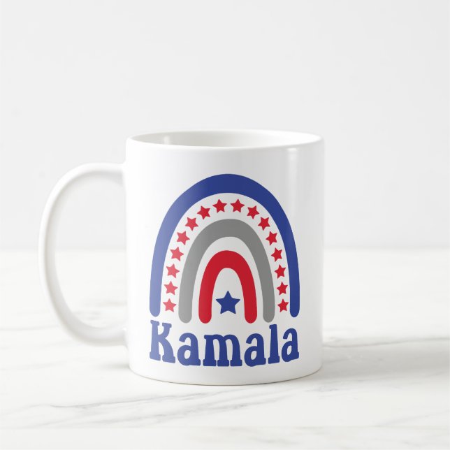 Kamala Political Boho Patriotic Rainbow Retro Coffee Mug (Left)