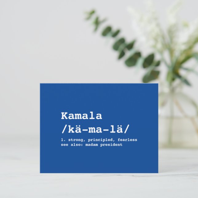 Kamala pronunciation definition typewriter blue postcard (Standing Front)