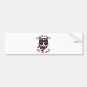Kamala Wins with Joy Harris Walz Cat lady Election Bumper Sticker