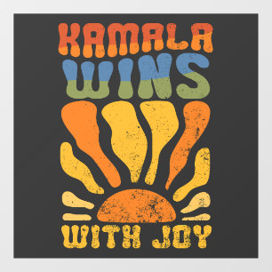 Kamala Wins with Joy Retro Boho Harris Walz  Window Cling