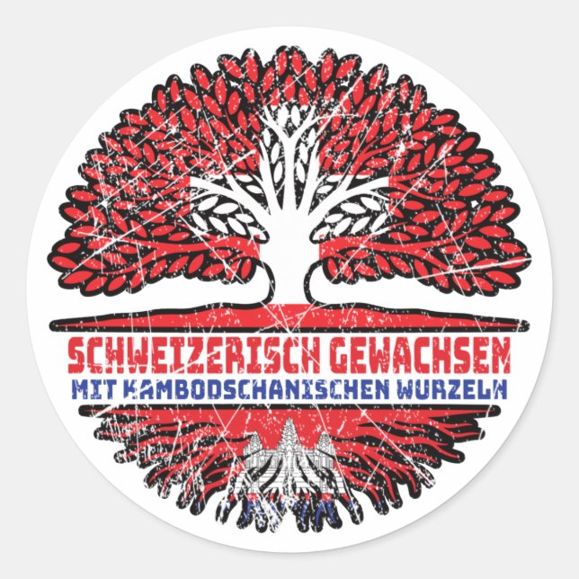 Kambodscha Kambodschanisch Schweizer Schweiz Baum Classic Round Sticker (Front)