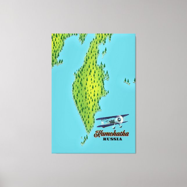 Kamchatka Peninsula Russia travel map. Canvas Print (Front)