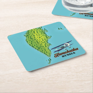 Kamchatka Peninsula Russia travel map. Square Paper Coaster