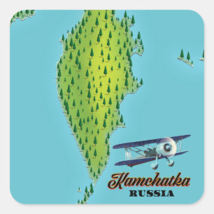 Kamchatka Peninsula Russia travel map. Square Sticker