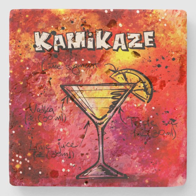 Kamikaze Bartender Drink Recipe Stone Coaster (Front)