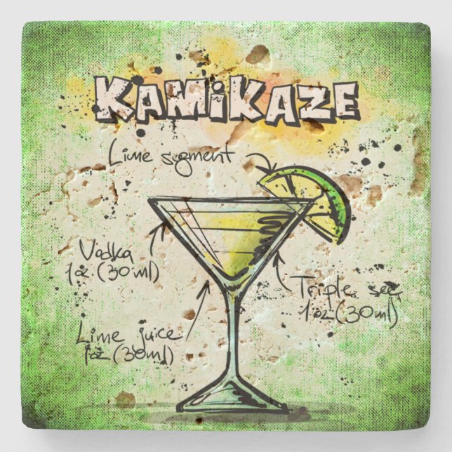Kamikaze Bartenders Drink Recipe Stone Coaster (Front)