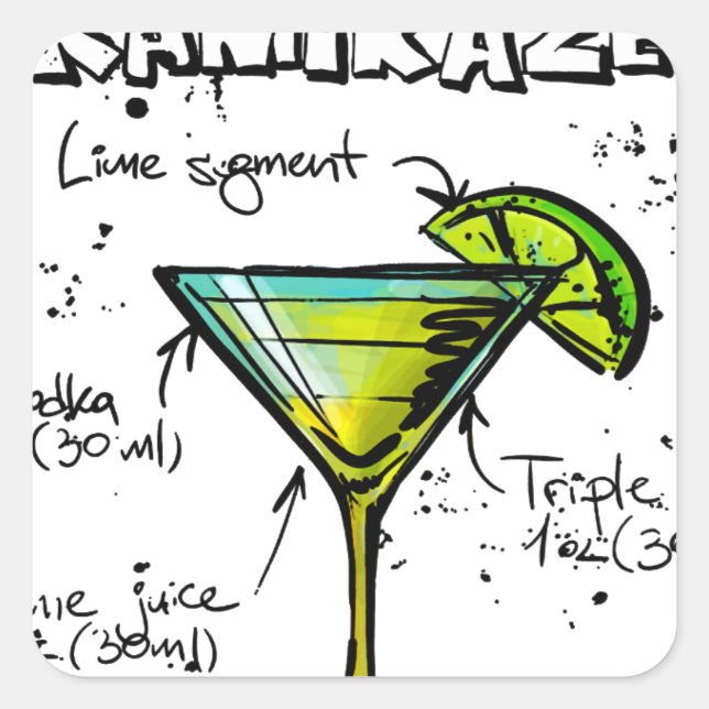 Kamikaze Cocktail Recipe Square Sticker (Front)