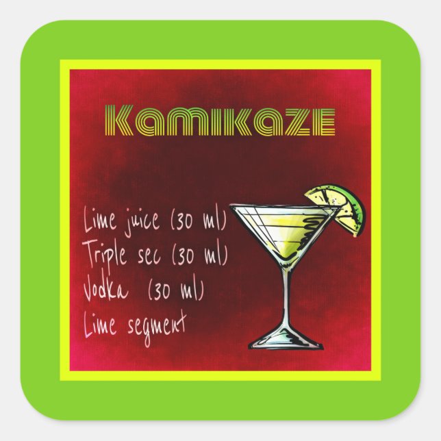 Kamikaze Drink Cocktail Recipe Square Sticker (Front)