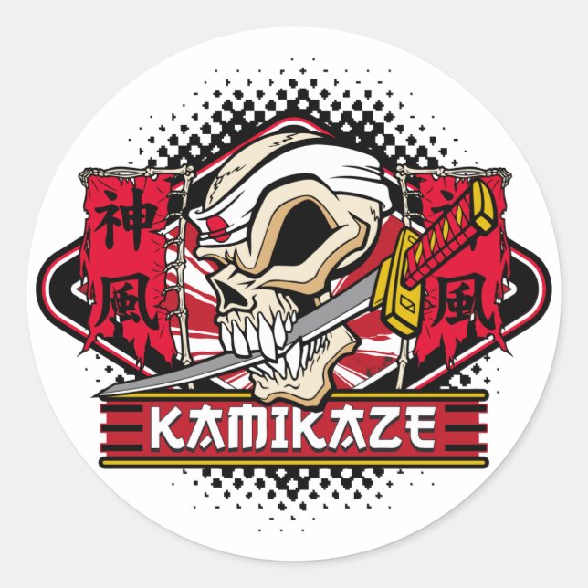 Kamikaze Skull With Japanese Sword Classic Round Sticker (Front)