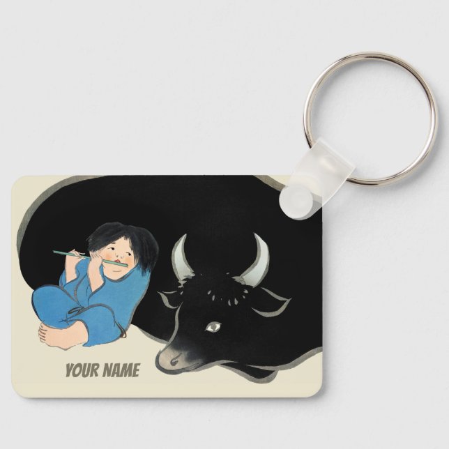 Kamisaka Sekka Flute player Oxherd Japan CC1275 Key Ring (Front)