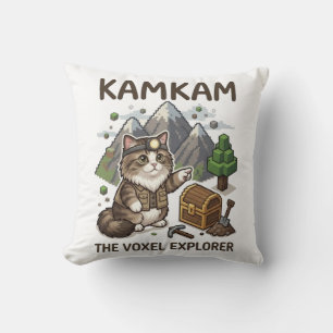 KAMKAM The Voxel Explorer Funny Gamer Cat PixelArt Cushion