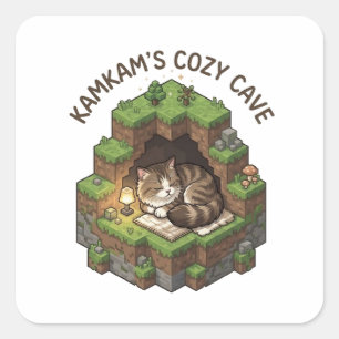 KAMKAM's Cosy Cave Sleeping Voxel Cat Art Square Sticker