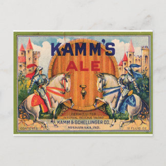 Kamm's Ale Mishawaka Indiana Castles Knights Label Postcard