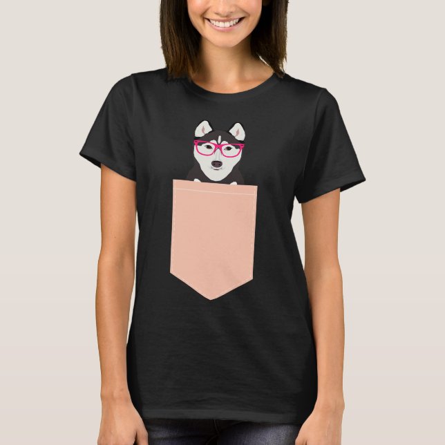 Kamri  Siberian Husky With Pink Hipster Glasses Cu T-Shirt (Front)