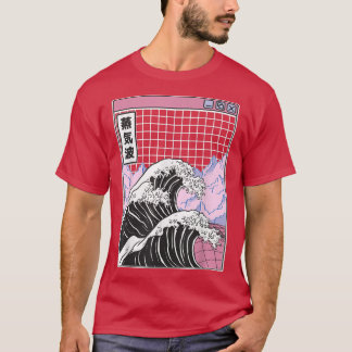 Kanagawa Wave Japan Digital Grid Landscape Retro V T-Shirt
