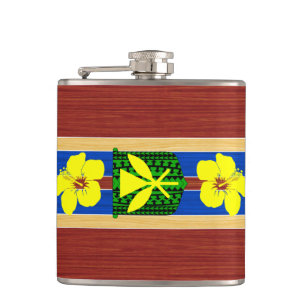 Kanaka Maoli Fake Wood Surfboard Hip Flask