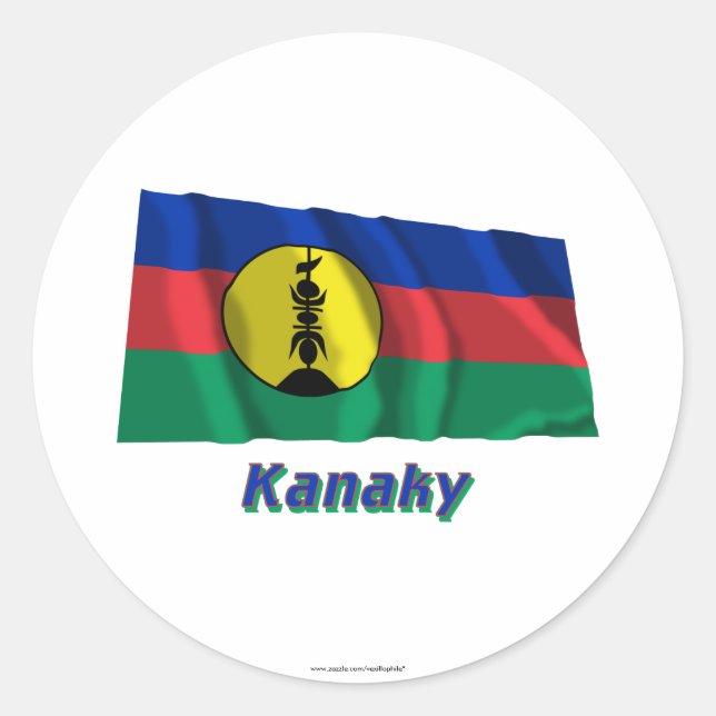 Kanaky Waving Flag with Name Classic Round Sticker (Front)