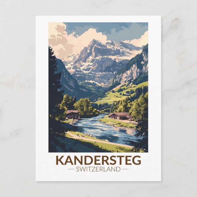 Kandersteg Switzerland Painterly Travel Art Retro Postcard (Front)