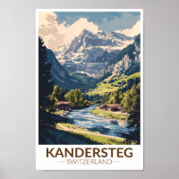 Kandersteg Switzerland Painterly Travel Art Retro
