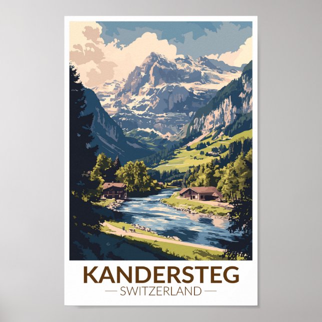 Kandersteg Switzerland Painterly Travel Art Retro Poster (Front)