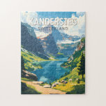 Kandersteg Switzerland Travel Art Vintage Jigsaw Puzzle<br><div class="desc">Kandersteg retro vector travel design. Kandersteg is a high-altitude resort village in the Bernese Oberland region of Switzerland. Trails,  like the challenging Allmenalp,  and a cable car head east to Lake Oeschinen.</div>