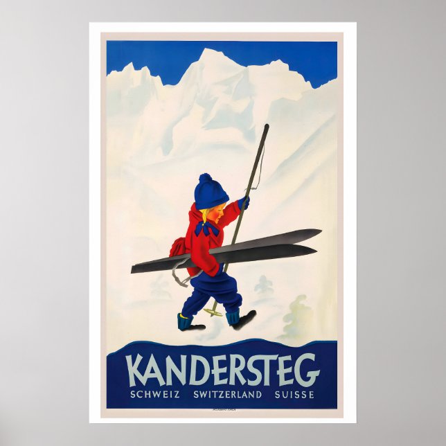 Kandersteg Switzerland Vintage Ski Poster - Framed (Front)
