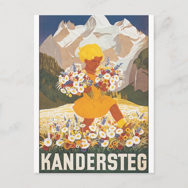 Kandersteg Switzerland Vintage Travel Poster Postcard (Front)