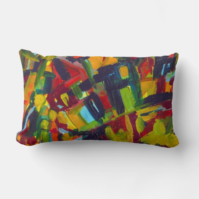 Kandinsky '304' Colourful Abstract Painting Lumbar Cushion (Front)